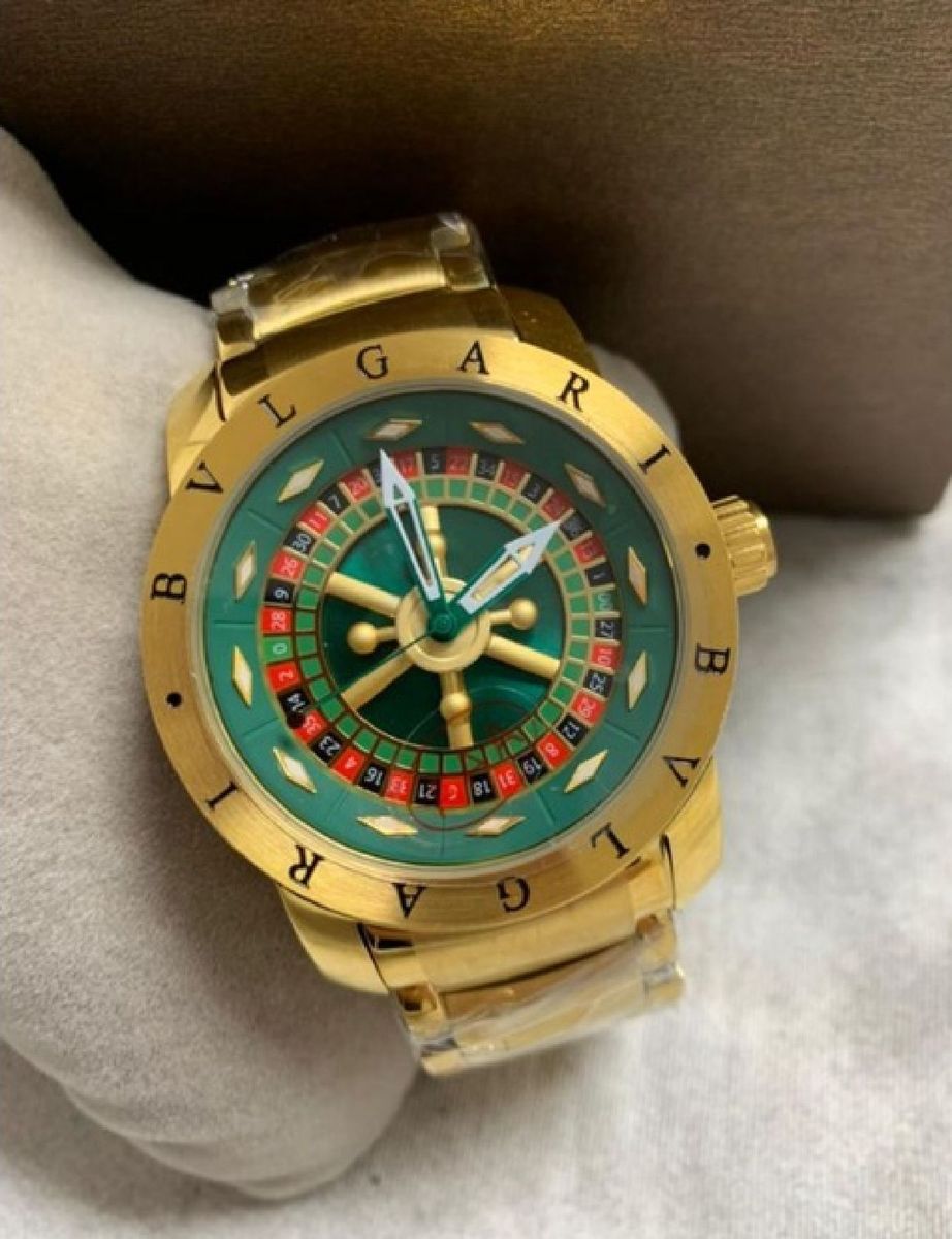 Relógio masculino Bvlgari Casino Roleta Dourado Verde a prova dagua