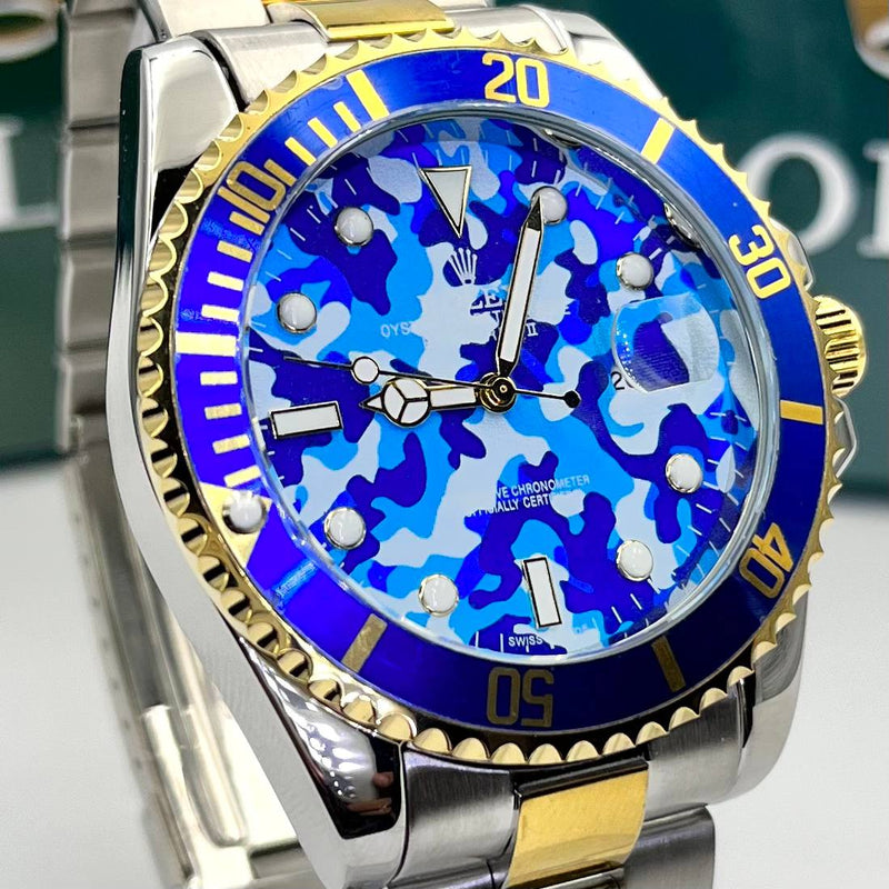 Relógio Rolex Submariner Camuflado misto azul linha Gold a prova dagua