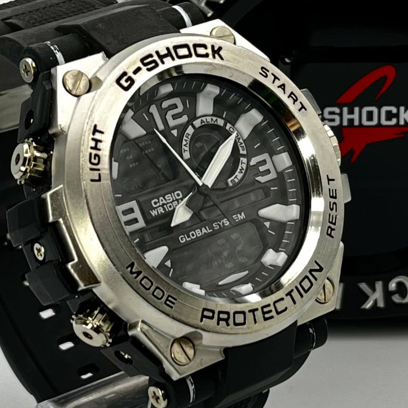 Relógio masculino G-Shock Metal Preto/Prata linha Gold c./caixa prova dagua