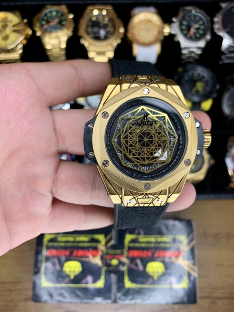 Relógio Hublot Sang Bleu dourado/Preto P/Couro