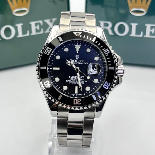 Relógio Rolex Submariner Prata/Preto nevoa linha Gold a prova dagua