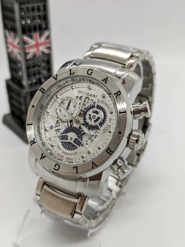 Relógio masculino Bvlgari skeleton Prata 100% funcional linha Diamante