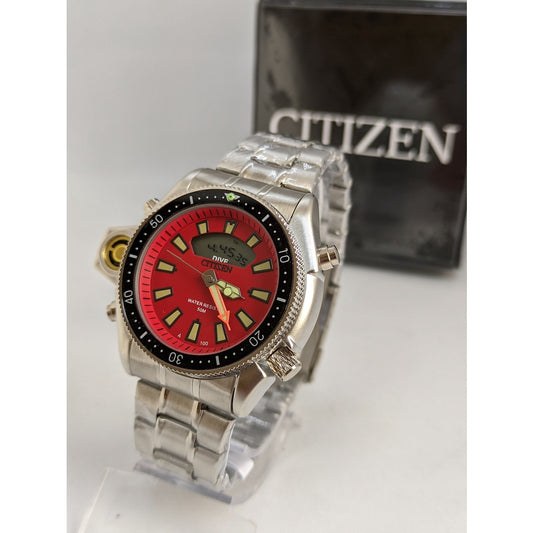Relógio Citizen Aqualand Vermelho P/Aço Série Ouro- A prova dágua (100% Funcional) c/caixa premium