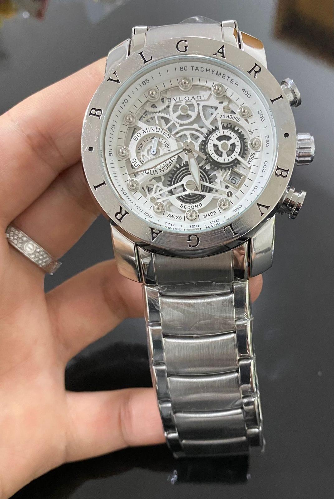 Relógio masculino Bvlgari skeleton Prata 100% funcional linha Diamante
