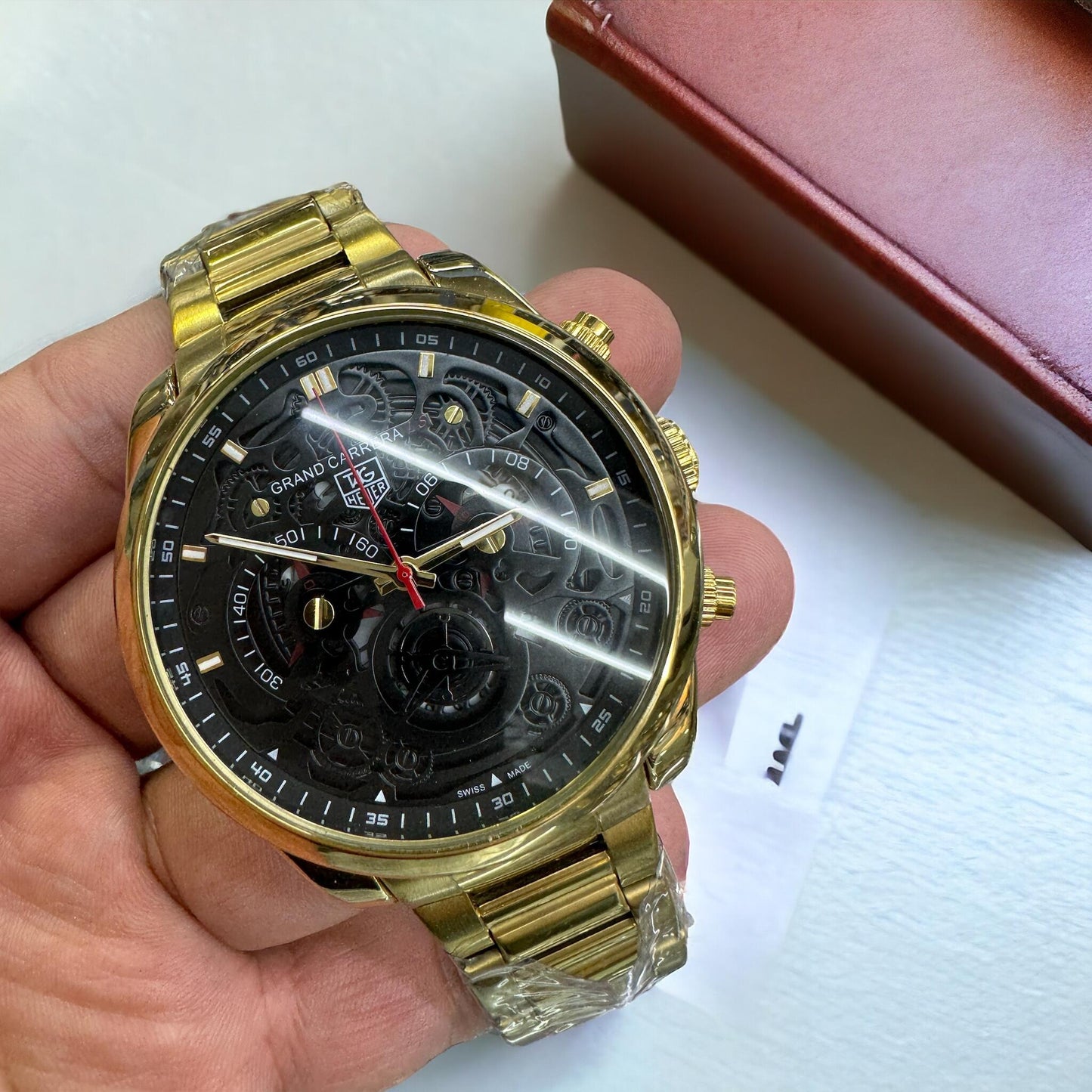 Relógio Tag Heuer 100% Funcional P/ Aço dourado preto