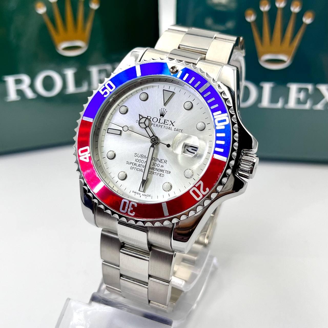 Relógio Rolex Submariner Misto Prata vermelho e azul linha Gold a prova dagua