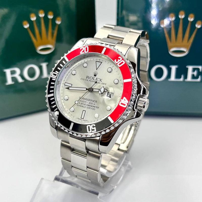 Relógio Rolex Submariner Misto Prata vermelho e Preto linha Gold a prova dagua