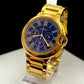 Relogio Mogno pulseira de aço dourado azul |Premium Edition|