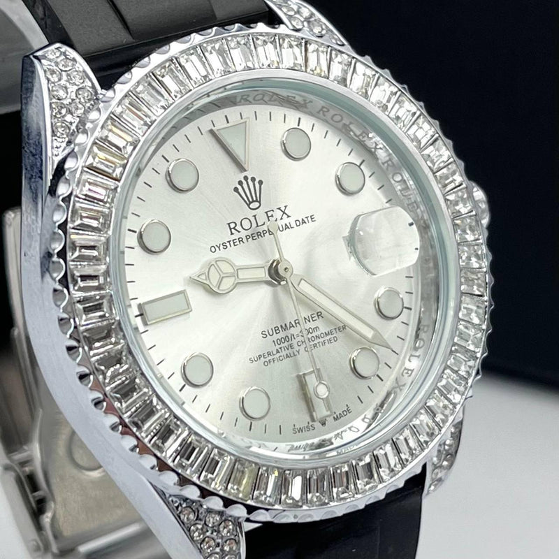 Relogio Rolex Submariner diamante prata p/borracha - Linha Ouro a prova dagua