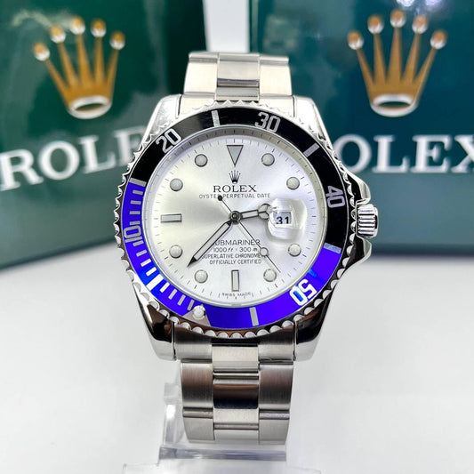 Relógio Rolex Submariner Misto Prata - Preto azul linha Gold c/ caixa premium a prova dagua