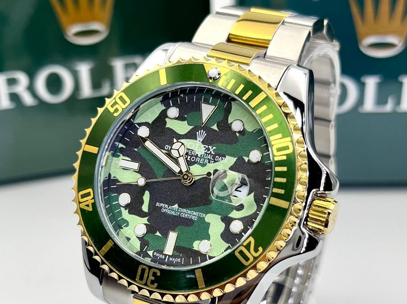 Relógio Rolex Submariner Camuflado misto Verde linha Gold a prova dagua