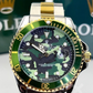 Relógio Rolex Submariner Camuflado misto Verde linha Gold a prova dagua