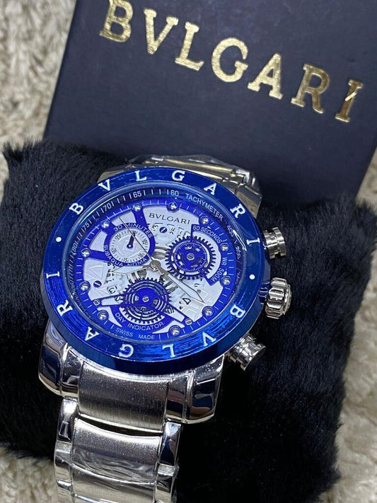 Relógio Bvlgari Skeleton prata azul a prova dagua