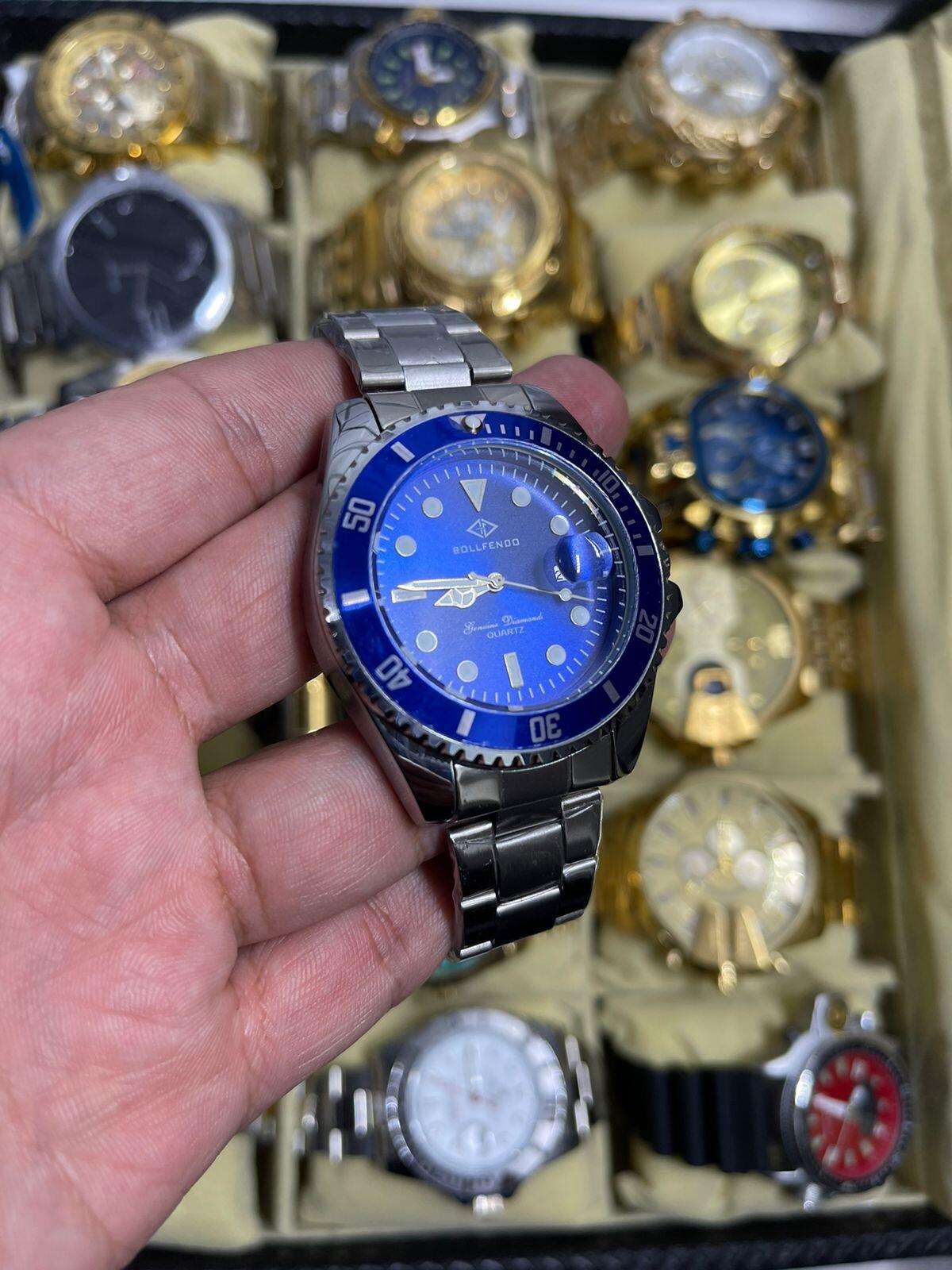 Relógio BollFendo Submariner Prata Azul a prova dagua